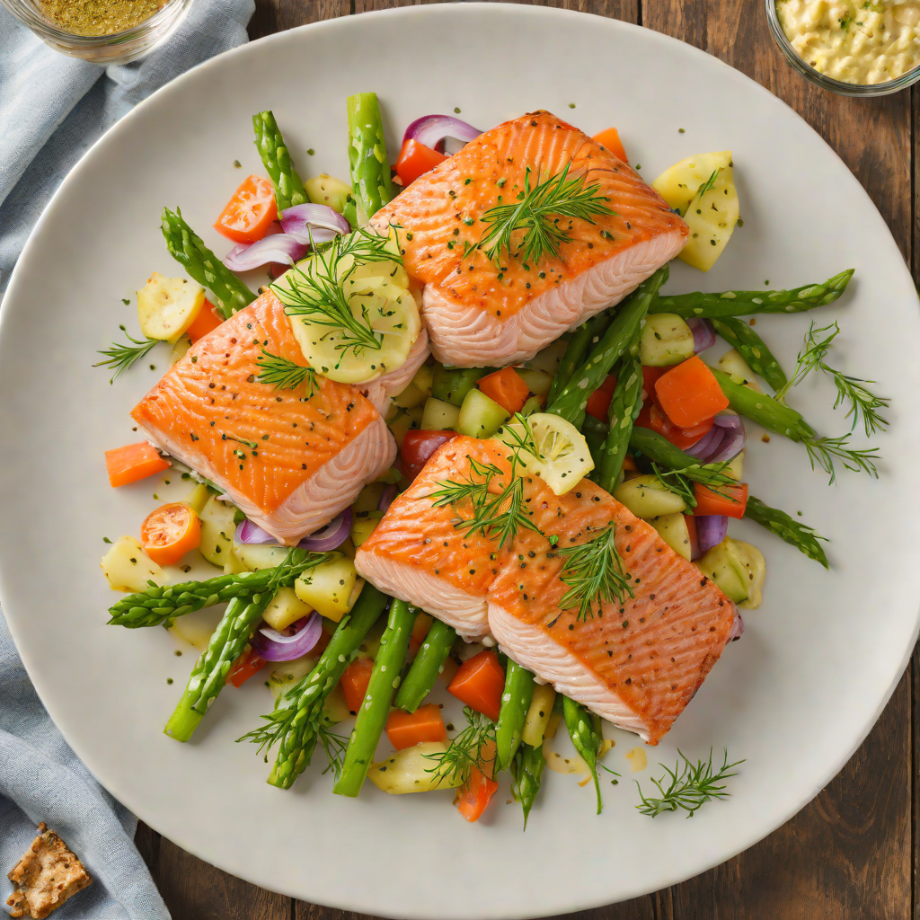 Pan-Seared Salmon with Mustard-Dill Sauce and Spring Vegetables