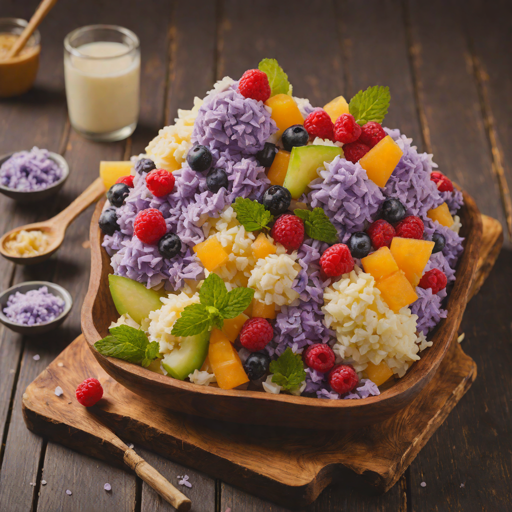 Halo-Halo Shaved Ice Dessert with Ube and Mixed Fruits