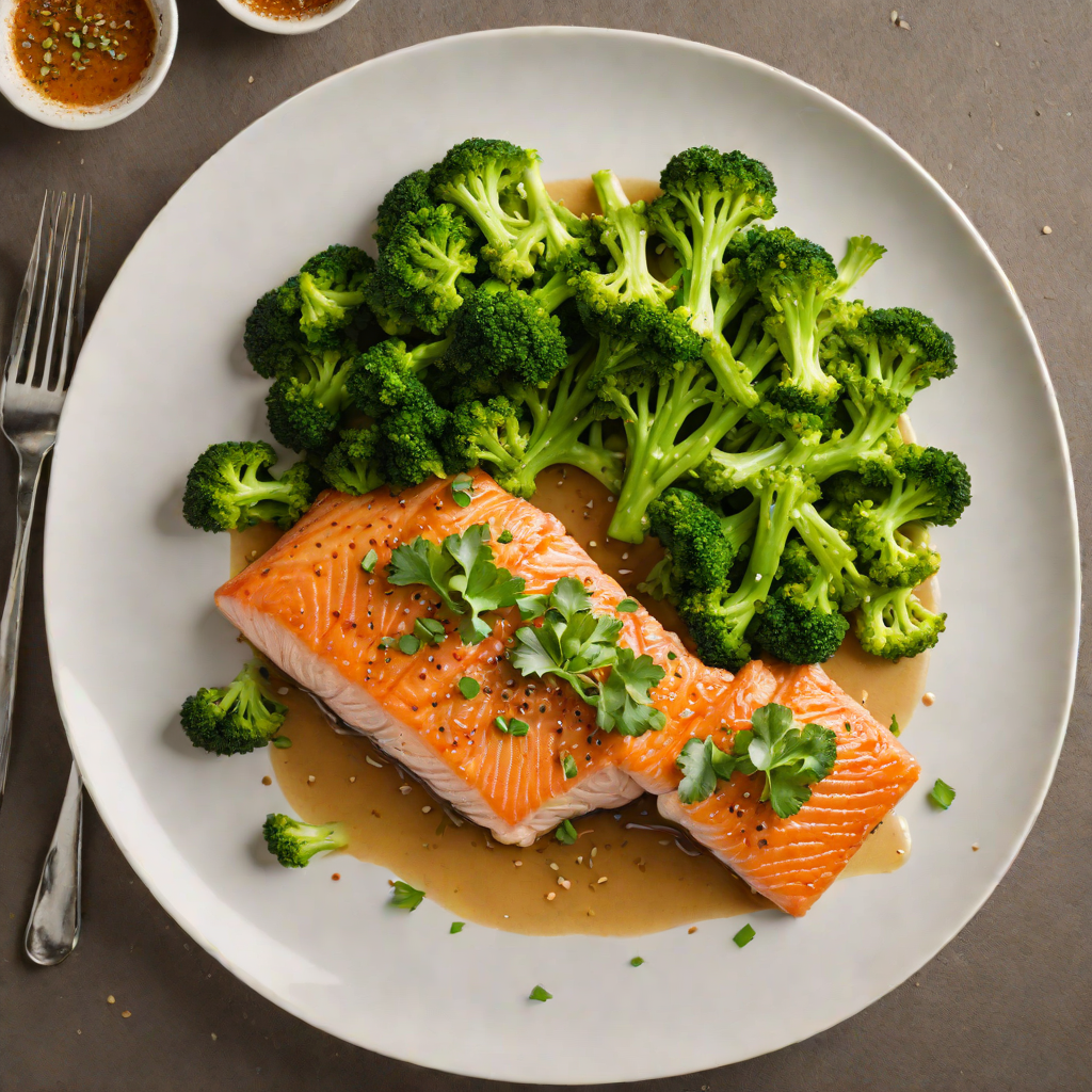 Sautéed Garlic Ginger Salmon with Steamed Broccoli