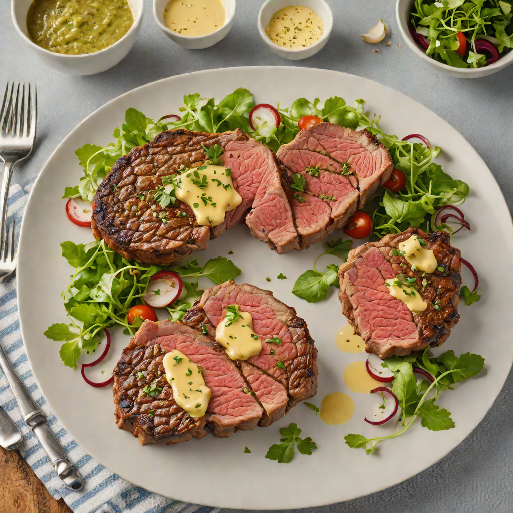 Pan-Seared Ribeye with Garlic Butter and Herb Salad