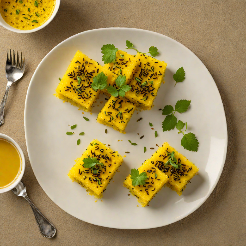 Gujarati Farsan Khaman Dhokla with Mustard Seeds