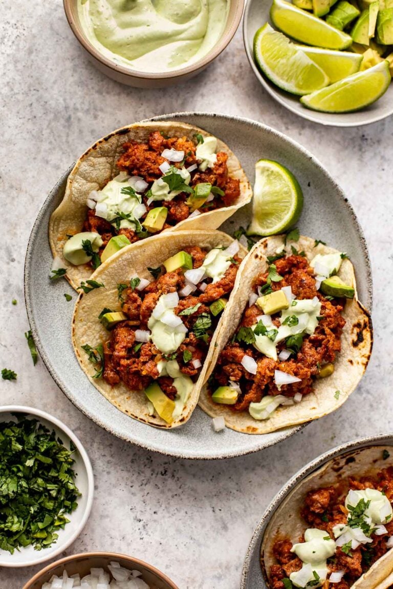 Pan-Fried Chorizo and Potato Tacos with Cilantro-Lime Sauce