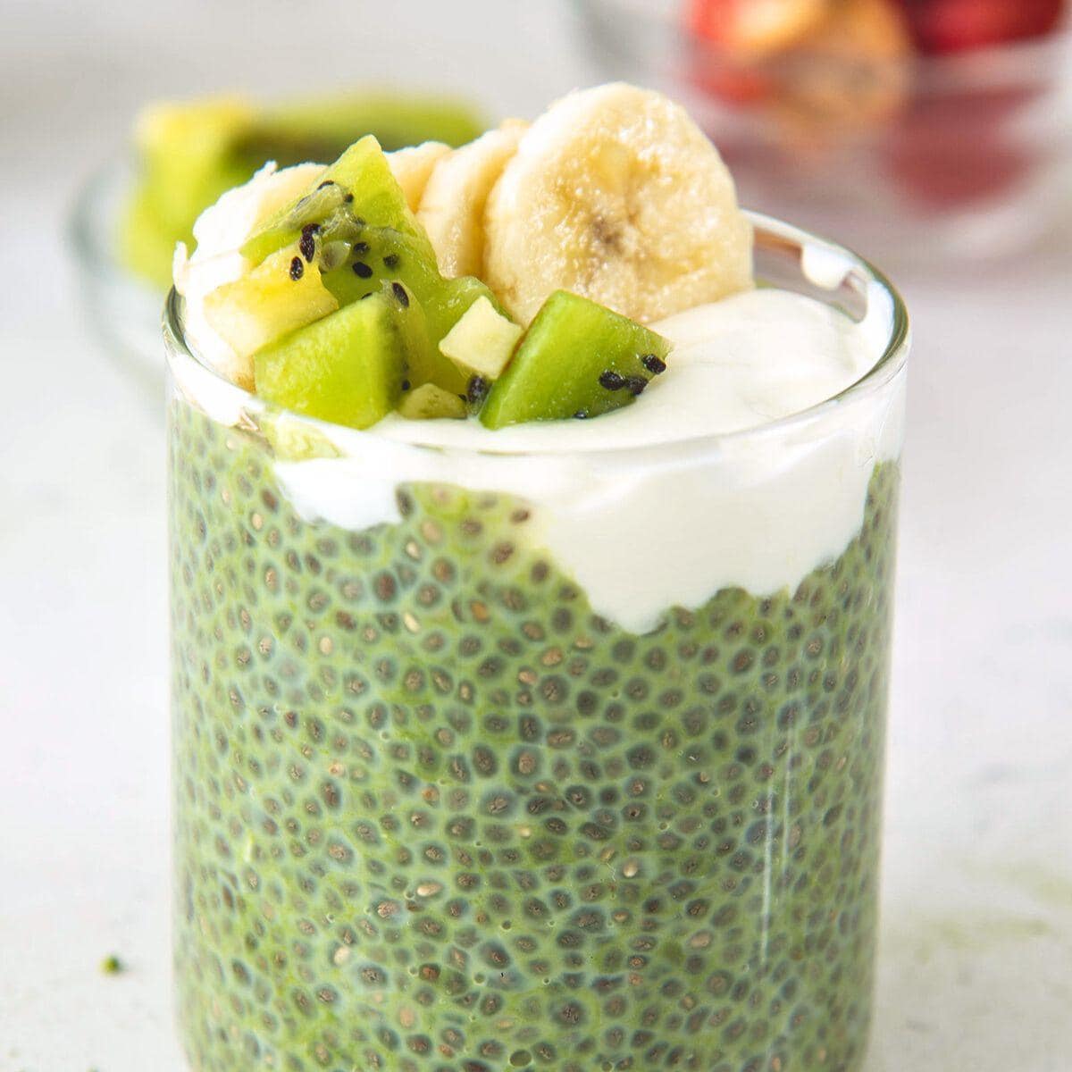 Glowing Matcha Chia Pudding with Coconut and Kiwi