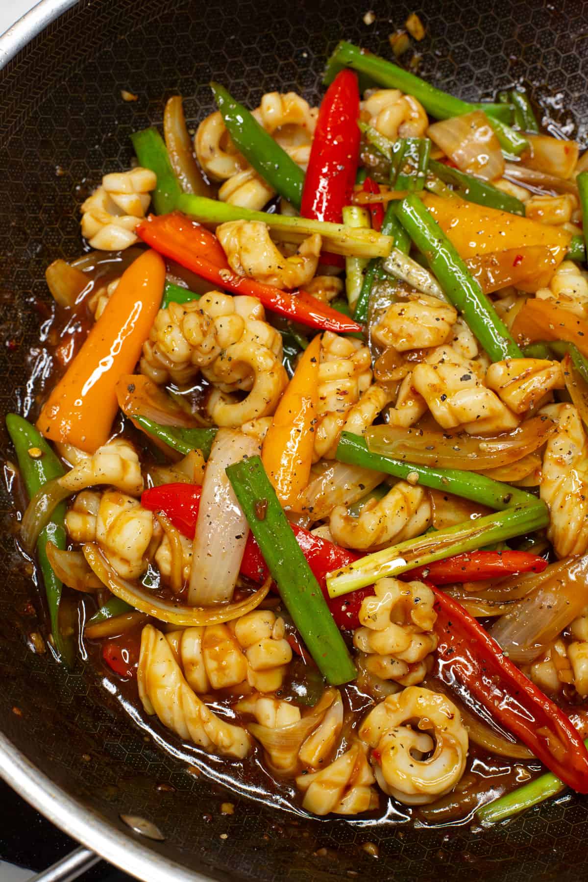 Stir-Fried Bioluminescent-Inspired Squid with Garlic and Chili