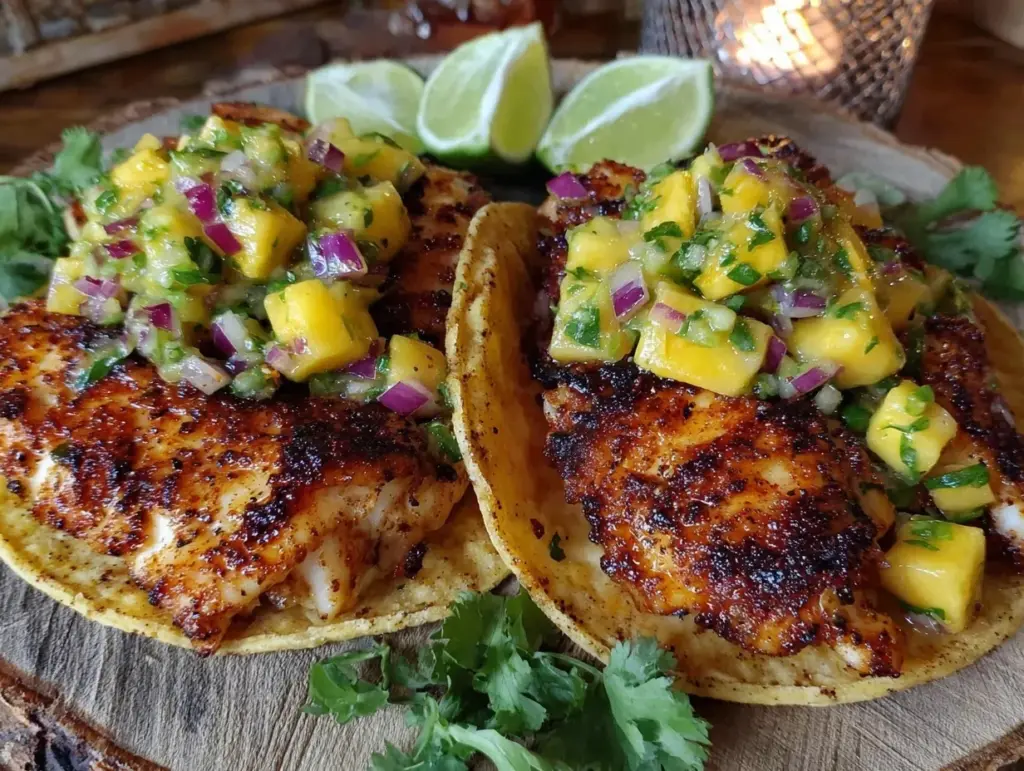 Cajun-Spiced Blackened Fish Tacos with Mango Salsa