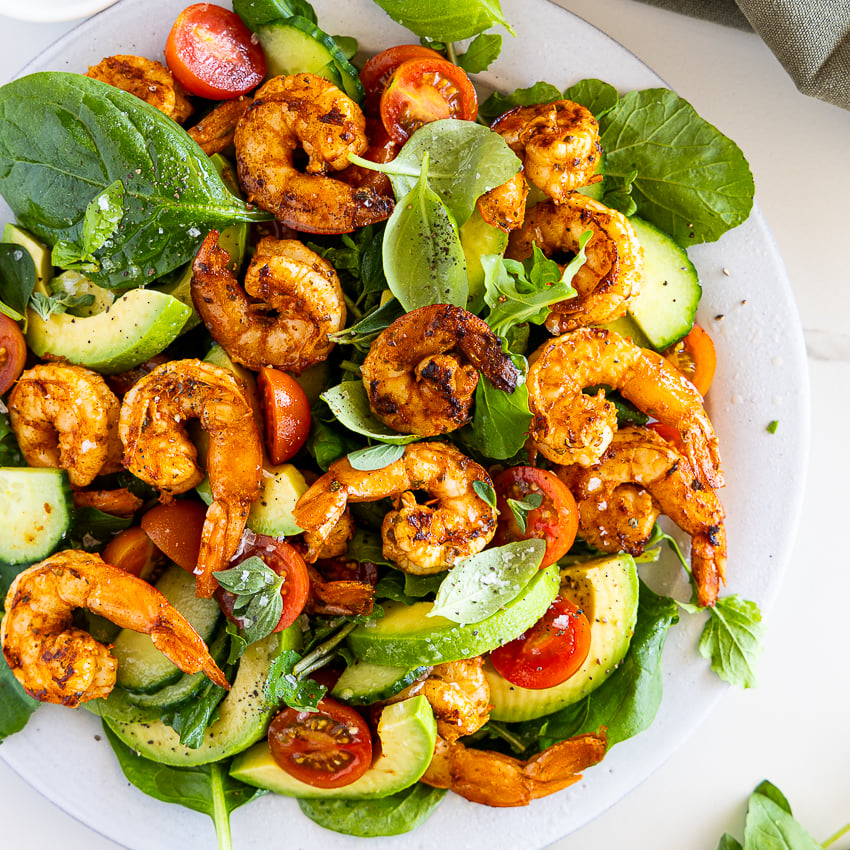 Tex-Mex Grilled Shrimp Salad with Avocado and Chipotle Dressing
