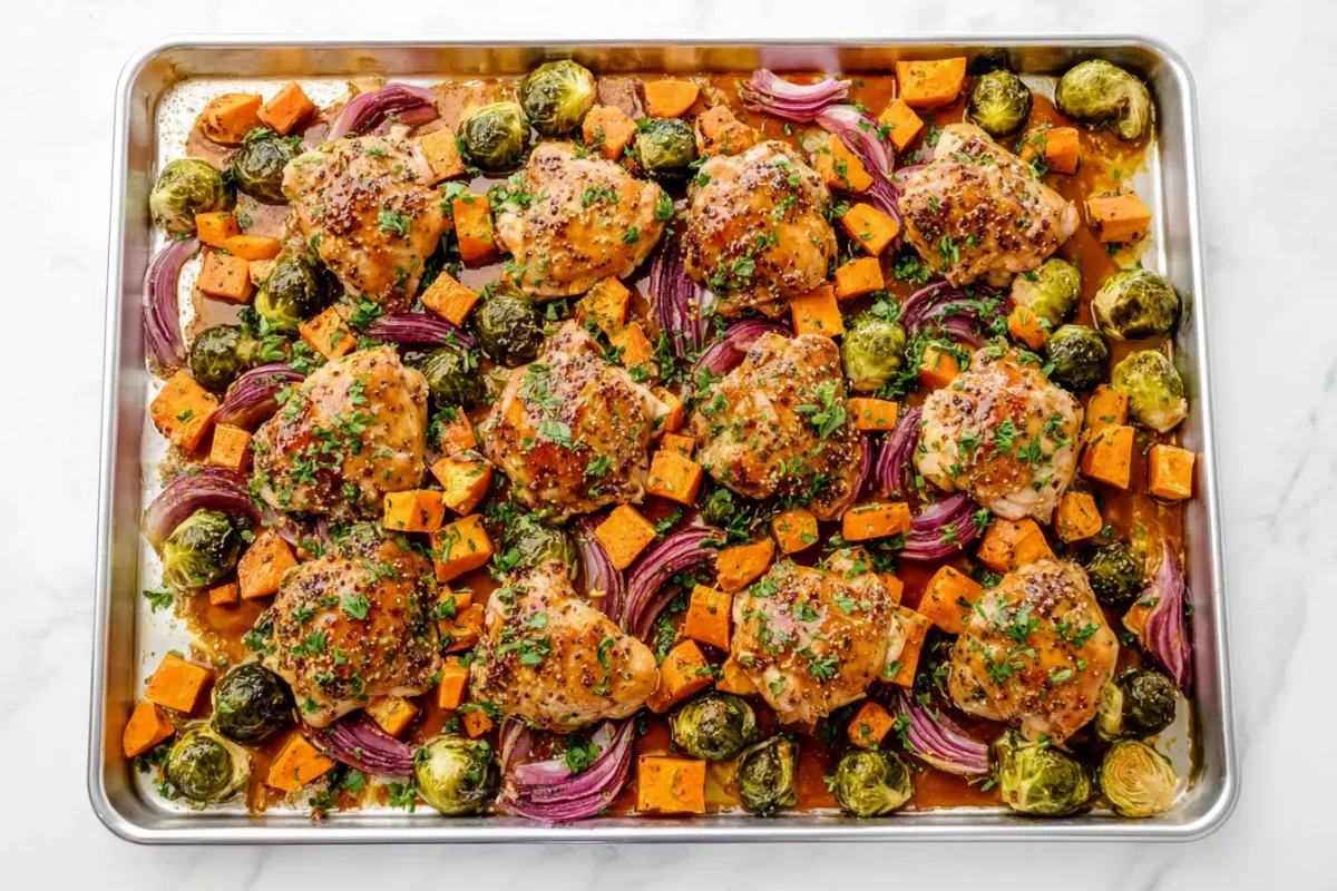Sheet Pan Maple-Glazed Chicken Thighs with Sweet Potato and Broccoli