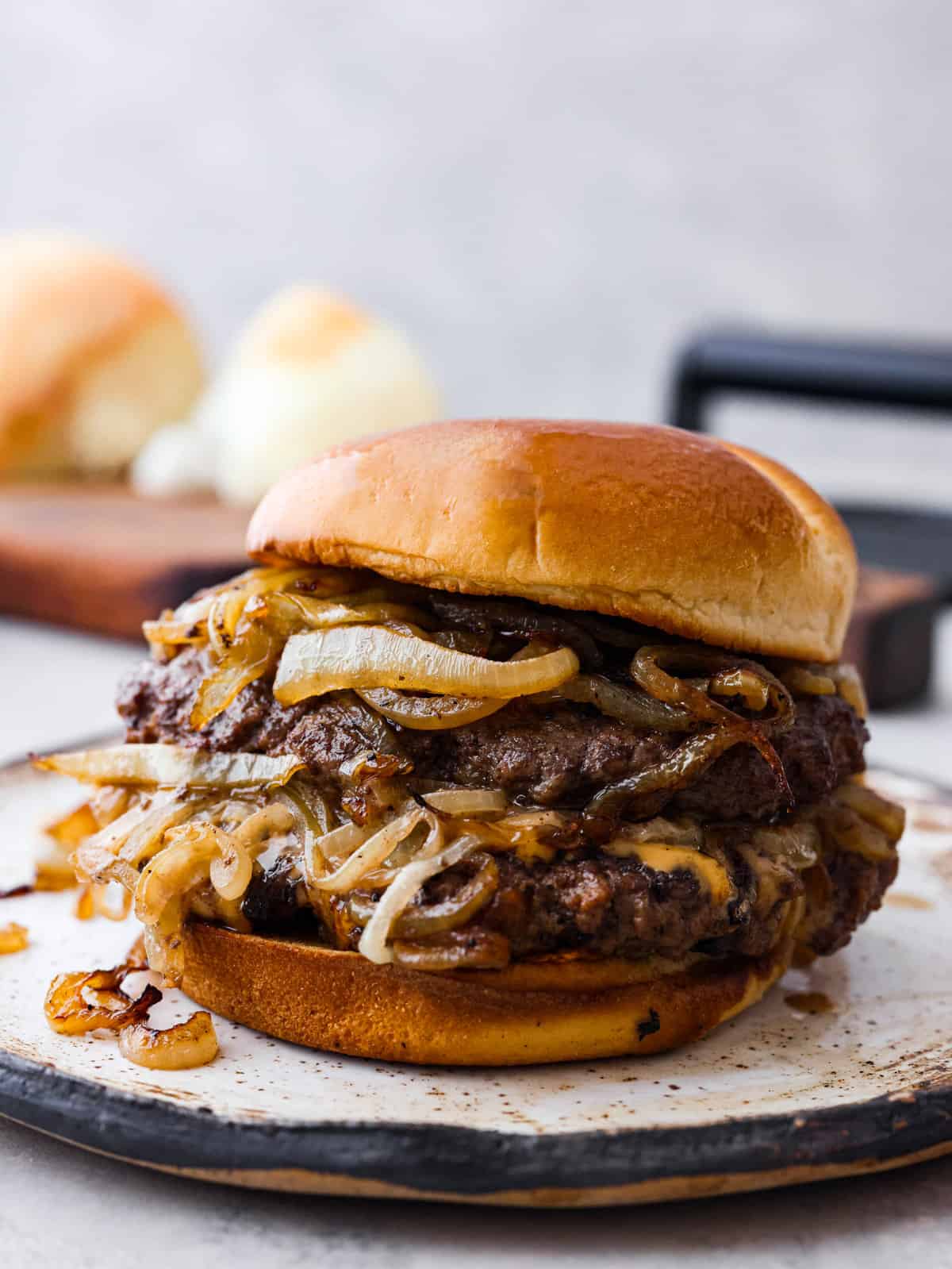 Smashburger-Inspired Double Cheeseburger with Caramelized Onions