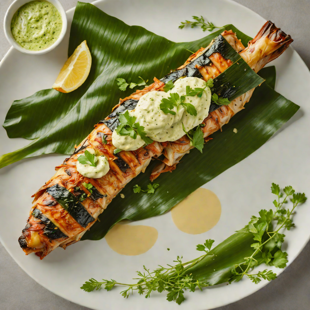 Charred Banana Leaf-Wrapped Fish with Herb Coconut Sauce