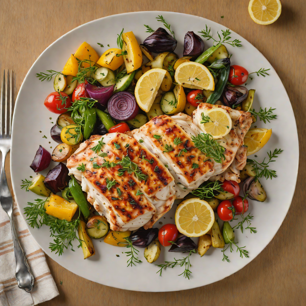 Cedar Plank Lemon-Thyme Chicken with Charred Summer Vegetables