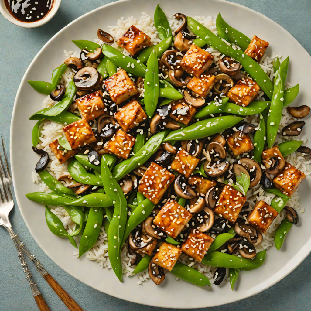 Ginger-Soy Glazed Tofu Stir Fry with Snow Peas and Mushrooms