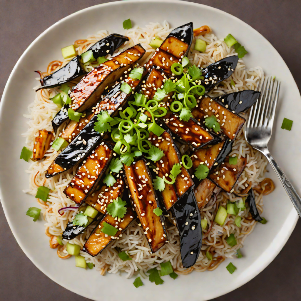 Vegetarian Miso-Glazed Eggplant Donburi with Scallions