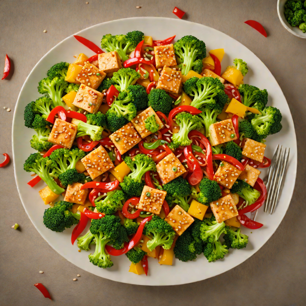Sesame-Ginger Stir-Fried Tofu with Broccoli and Bell Pepper