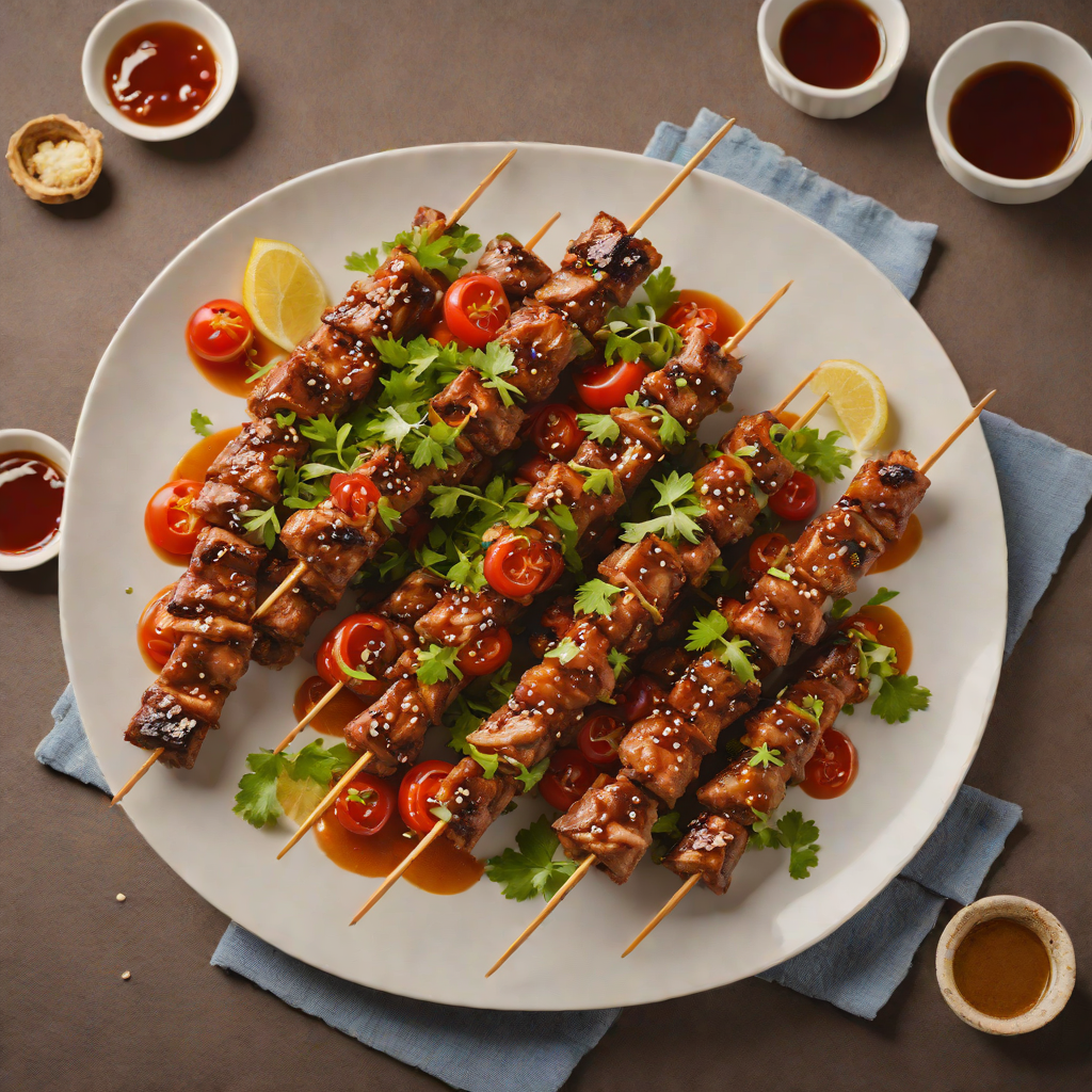Vinegar-Braised Pork Skewers with Garlic and Chili