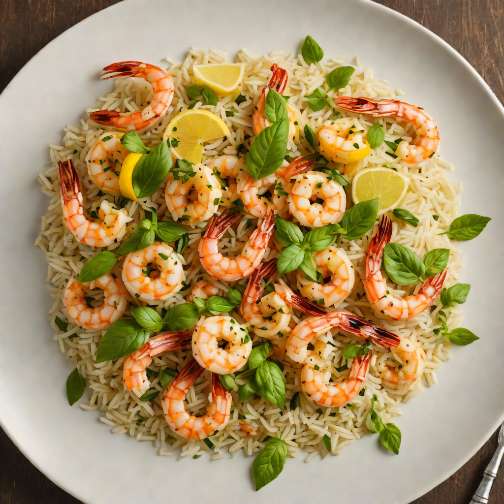 Sautéed Shrimp with Garlic and Fresh Basil over Lemon Rice