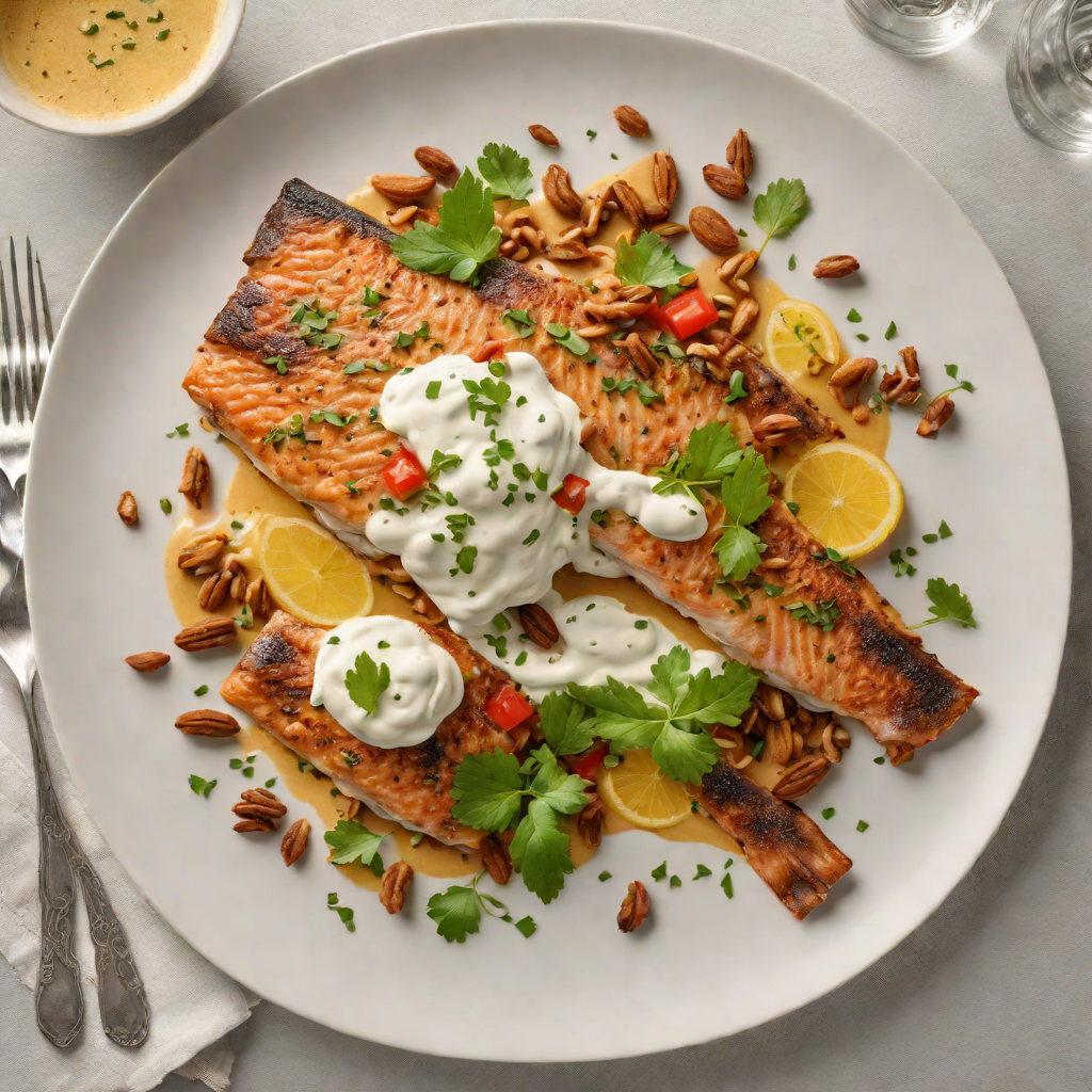 Pan-Seared Trout with Kashmiri Walnut and Yogurt Sauce
