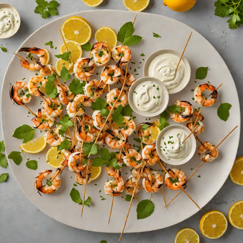 Grilled Citrus-Marinated Shrimp Skewers with Garlic Yogurt Sauce