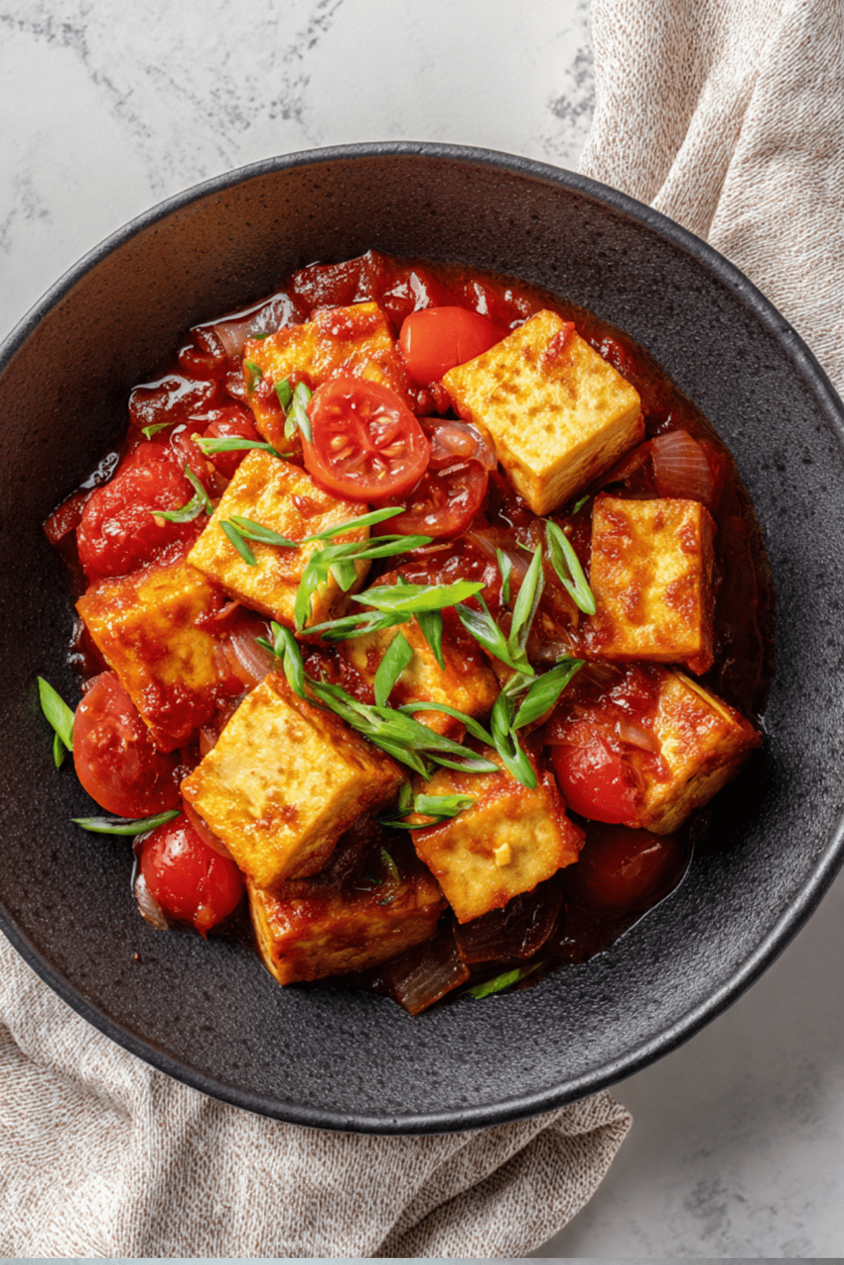 Braised Vietnamese Tofu in Tomato Sauce with Aromatic Herbs