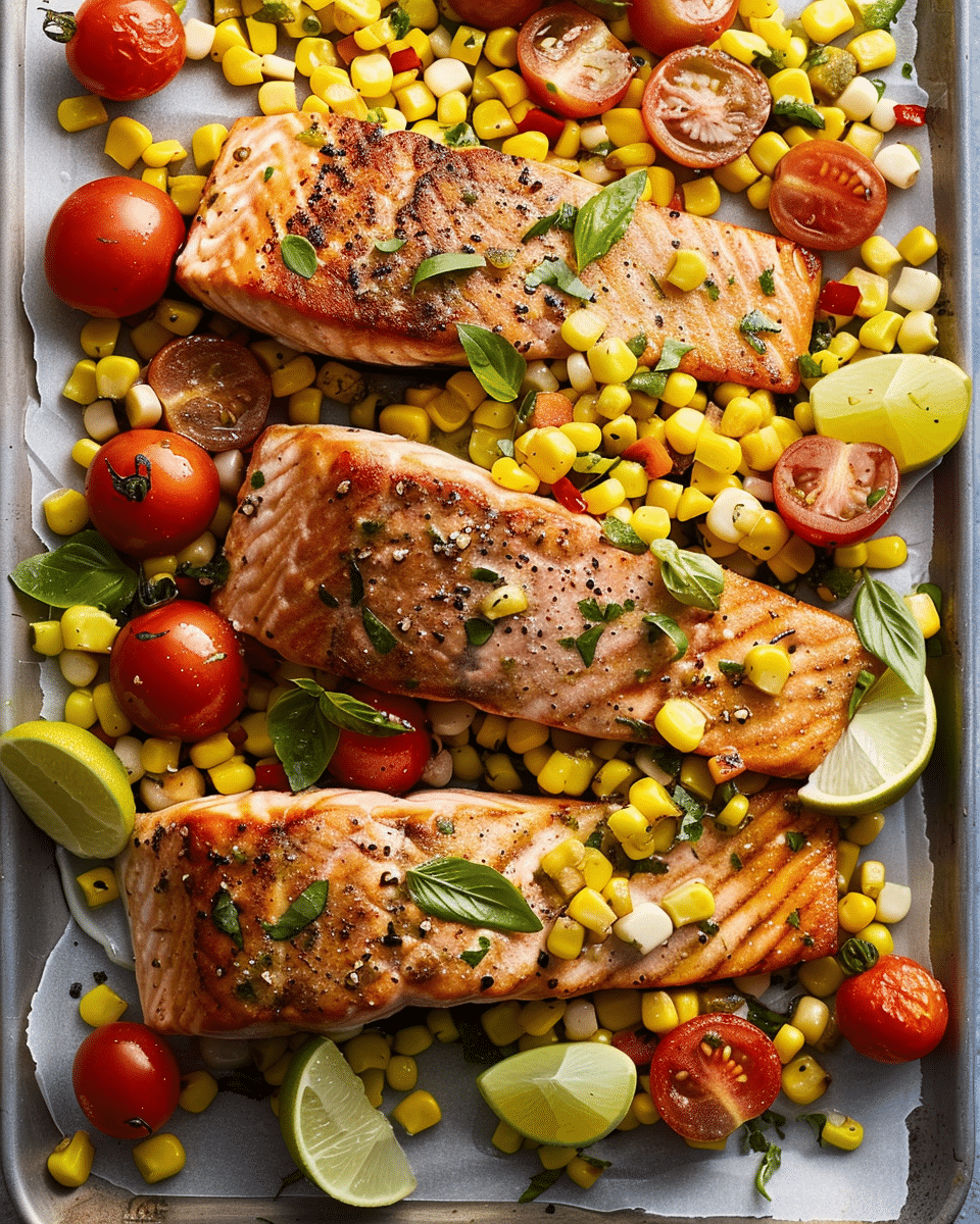 Oven-Seared Salmon with Corn and Tomato Succotash