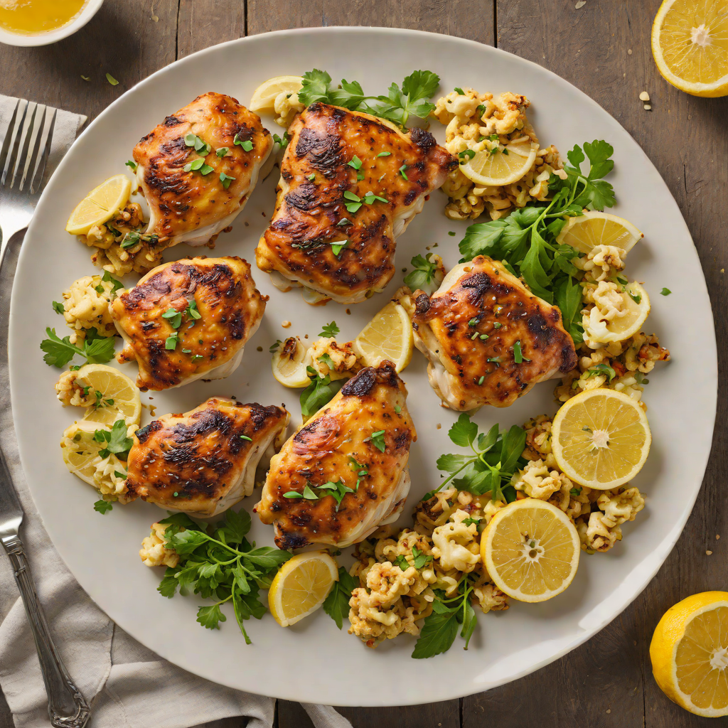 Pan-Seared Lemon Garlic Chicken Thighs with Roasted Cauliflower