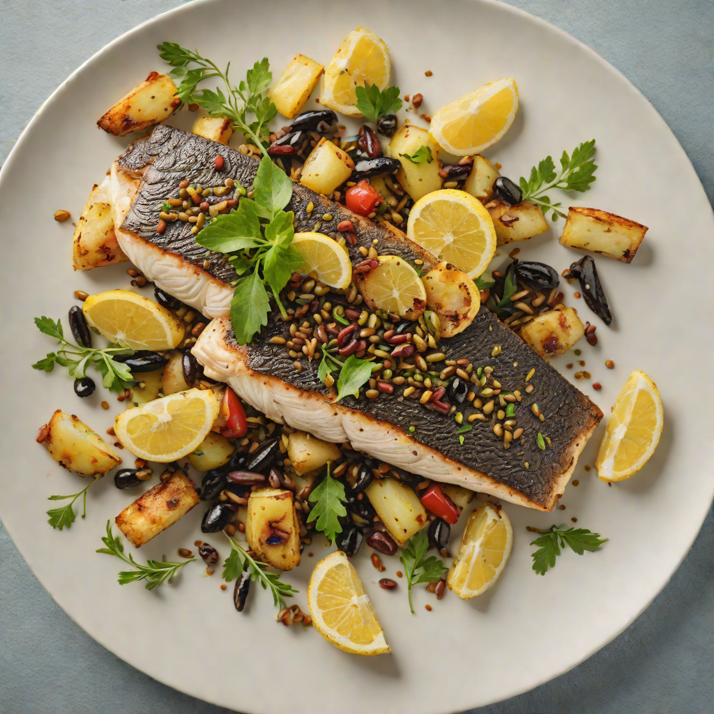Pan-Seared Sea Bass with Olive Tapenade and Roasted Lemon Potatoes