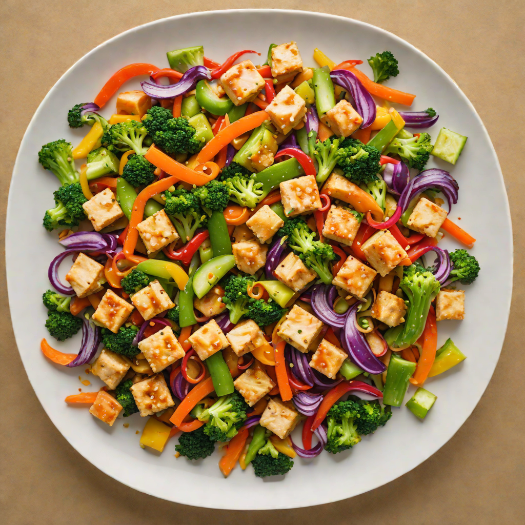 Vegetarian Stir-Fry with Tofu and Rainbow Vegetables in Garlic Soy Sauce