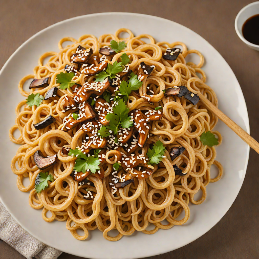 Stir-Fried Udon Noodles with Shiitake Mushrooms and Miso Sauce