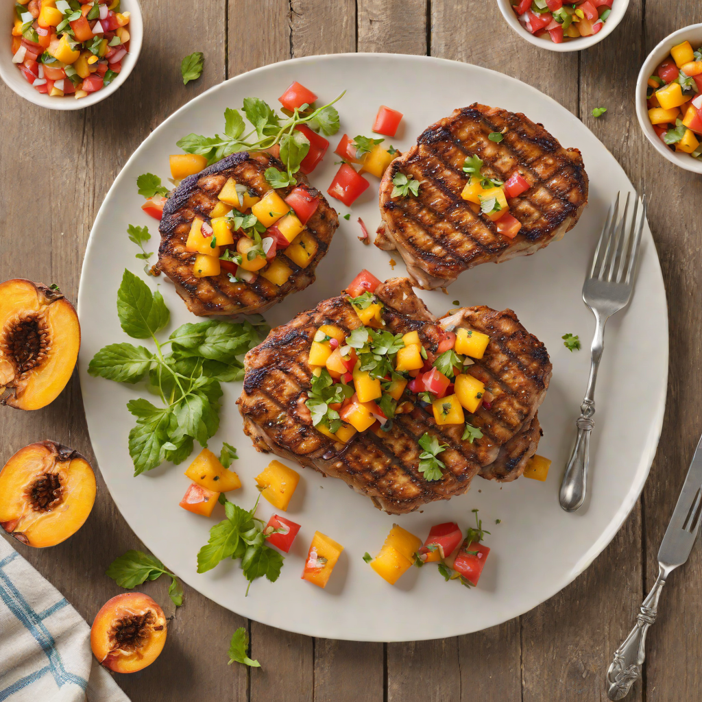 Granbury-Style Grilled Spiced Pork Chops with Peach Salsa