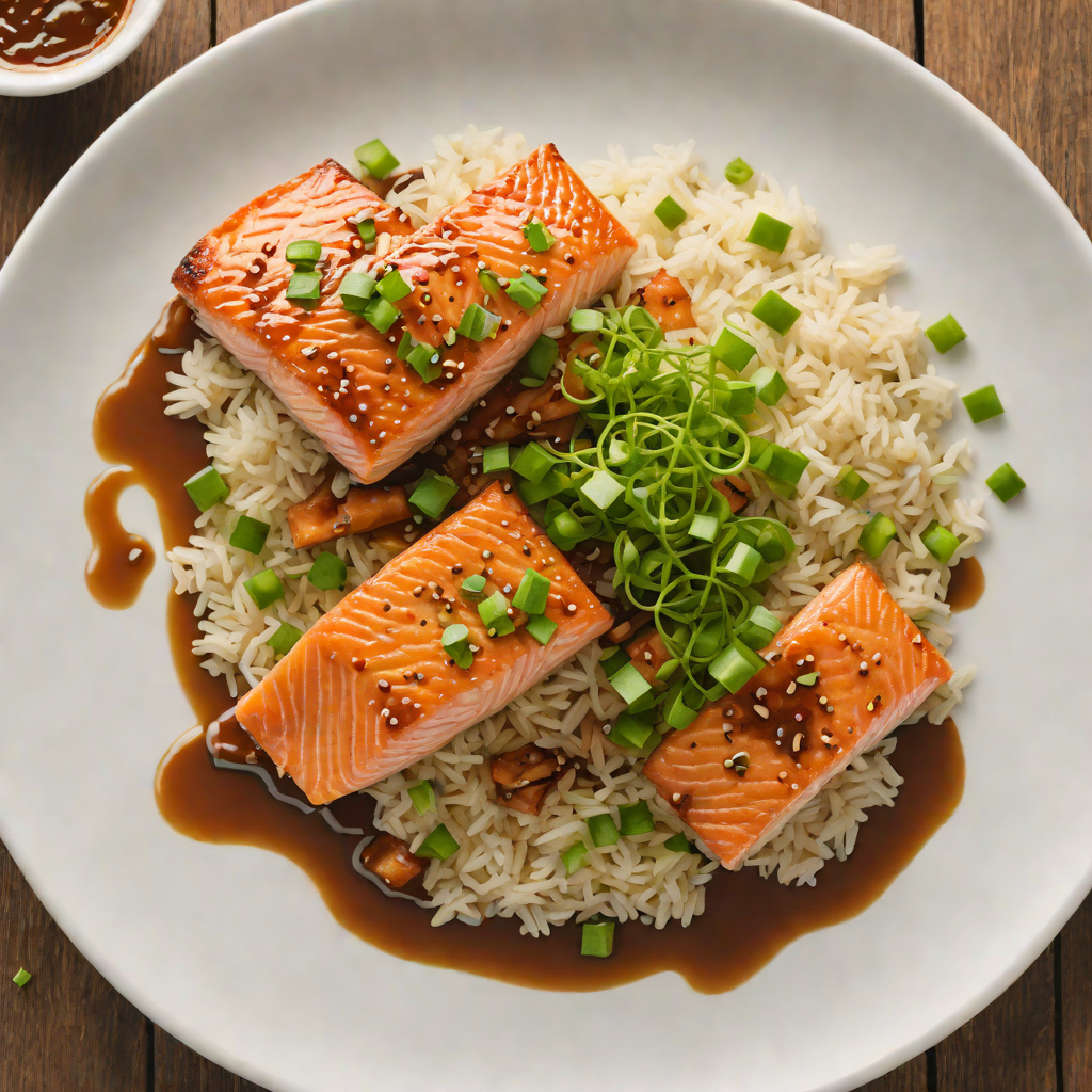 Pan-Seared Salmon with Soy-Ginger Glaze and Scallion Rice