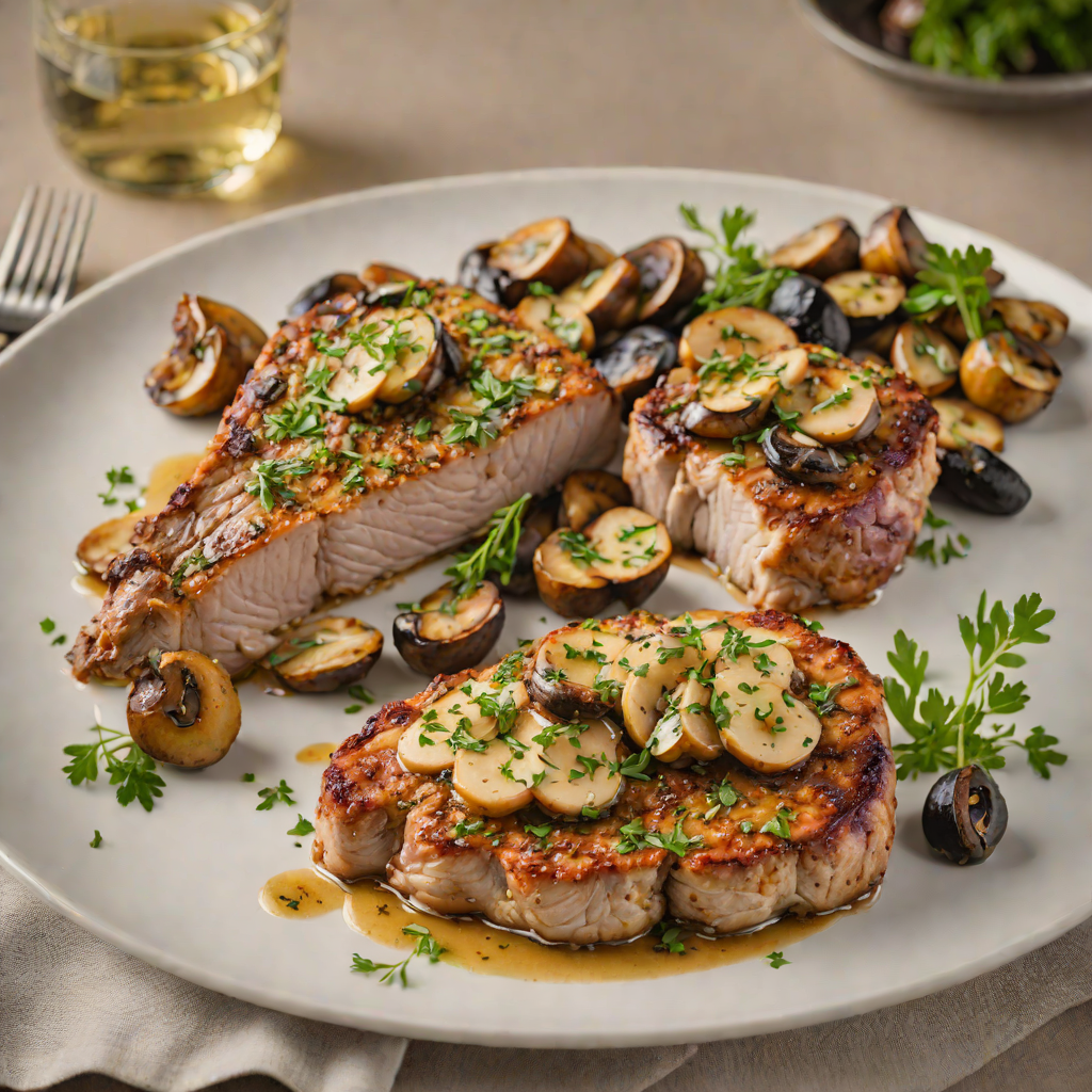 Baked Herb-Crusted Pork Chops with Garlic Butter Mushrooms