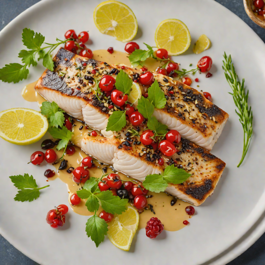Barramundi Fillets Pan-Seared with Finger Lime and Native Pepperberry Butter
