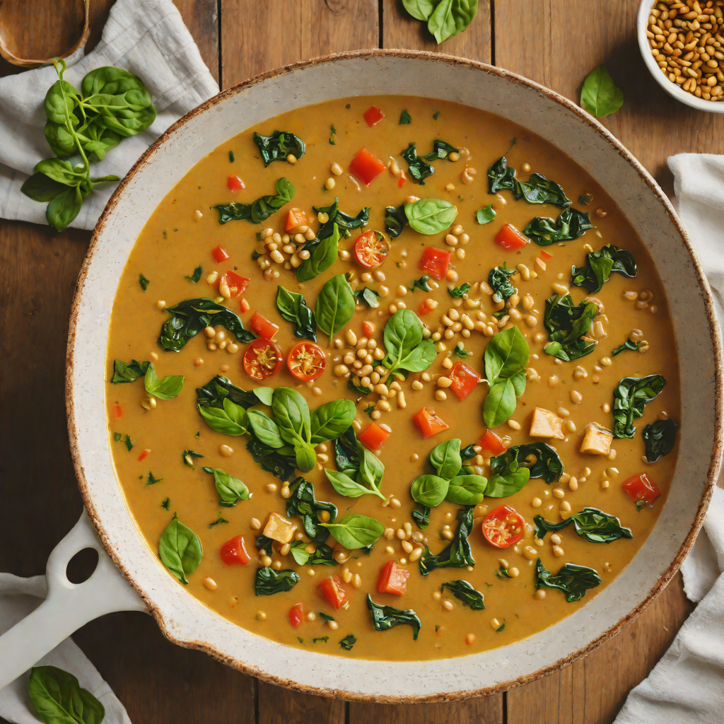 One-Pot Coconut Curry Lentil Soup with Spinach and Tomatoes