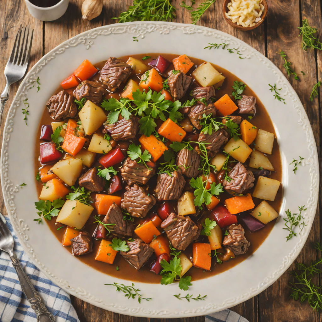 Homestyle Goat Meat Stew with Root Vegetables and Herbs