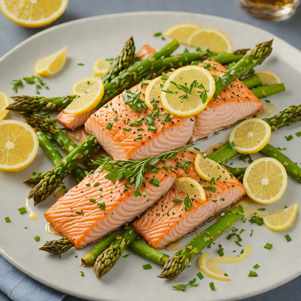 Oven-Roasted Salmon with Asparagus and Lemon-Garlic Dressing