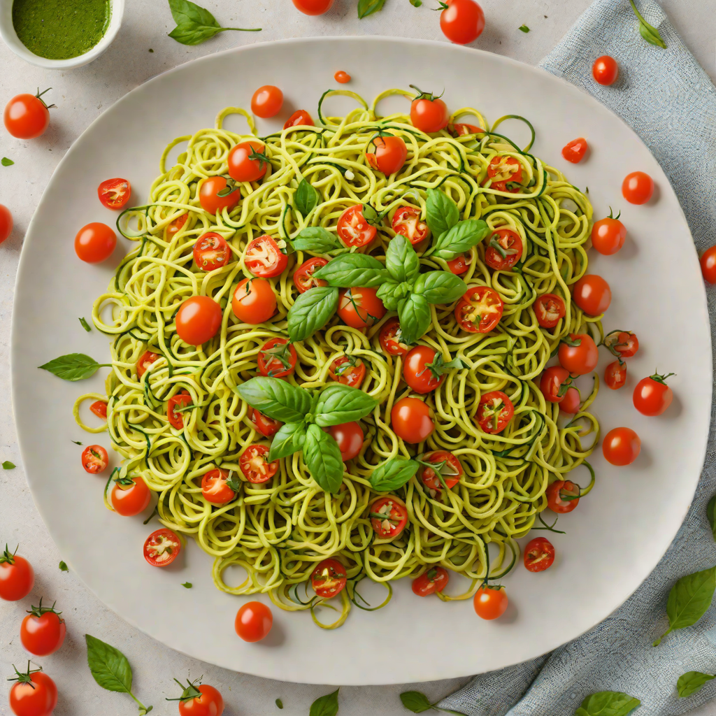 Sautéed Zucchini Noodles with Cherry Tomatoes and Basil Pesto