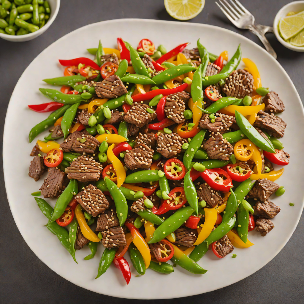 Stir-Fried Ginger Beef with Snap Peas and Bell Peppers