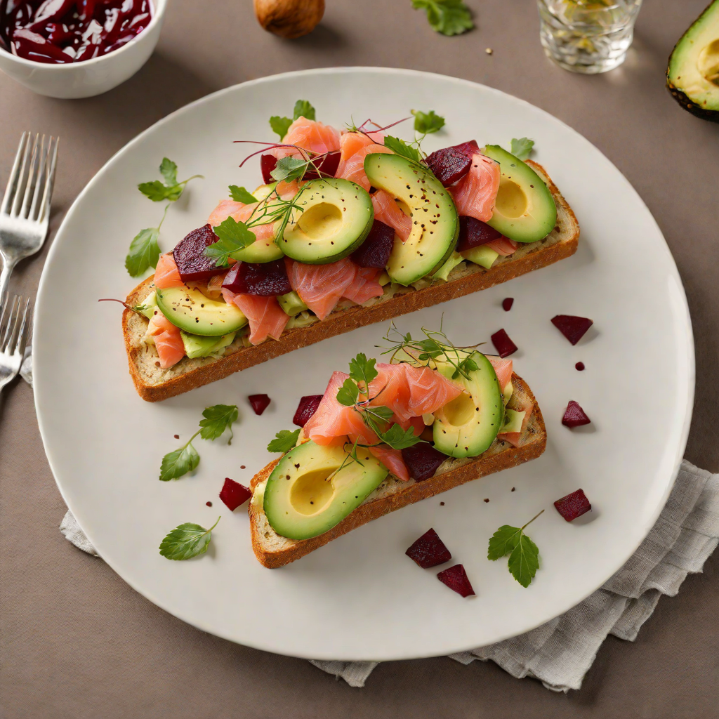 Avocado and Beetroot Smoked Salmon Open Sandwich