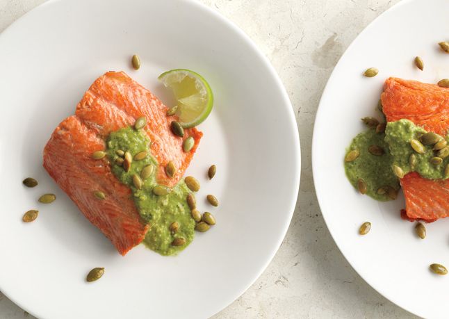 Zinc-Rich Pumpkin Seed Salmon Skillet