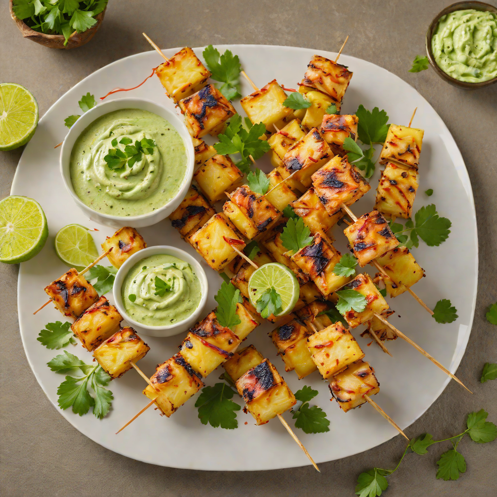 Rum-Spiked Pineapple Chicken Skewers with Cilantro Lime Dip