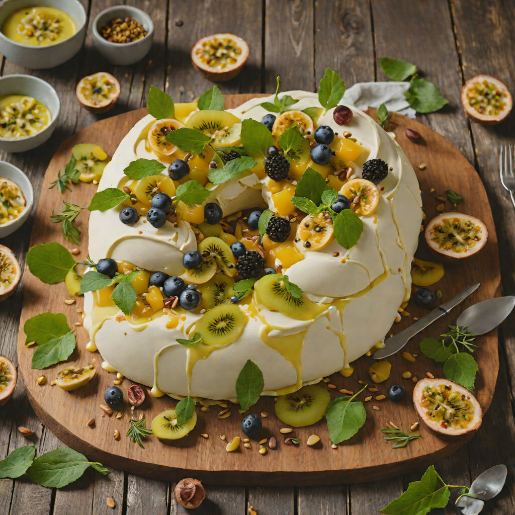 Eucalyptus-Infused Pavlova with Passionfruit and Kiwi
