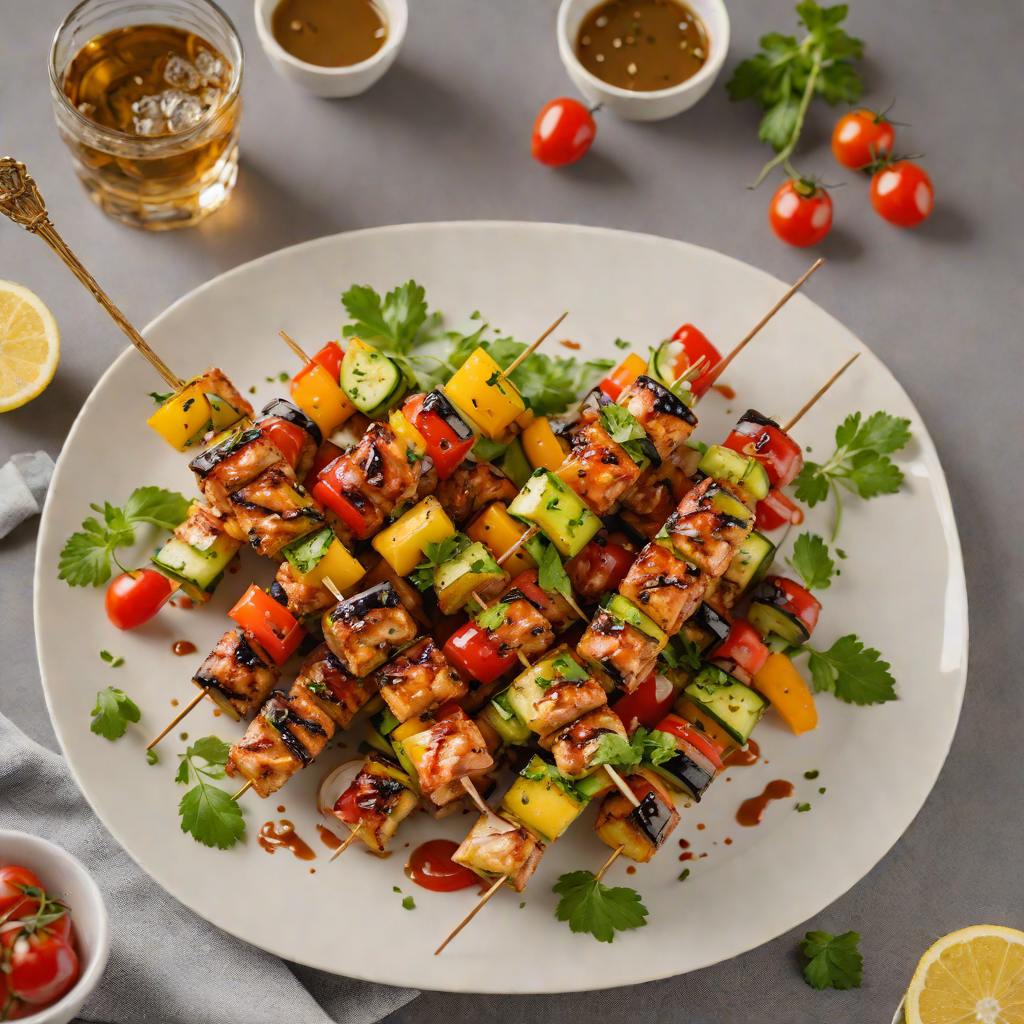 Smoked Bourbon-Glazed Chicken Skewers with Summer Vegetables