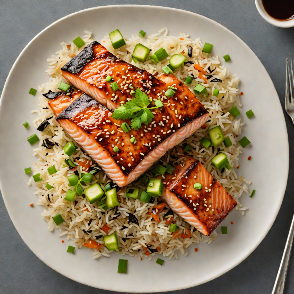 Charred Honey-Soy Glazed Salmon with Sesame Scallion Rice