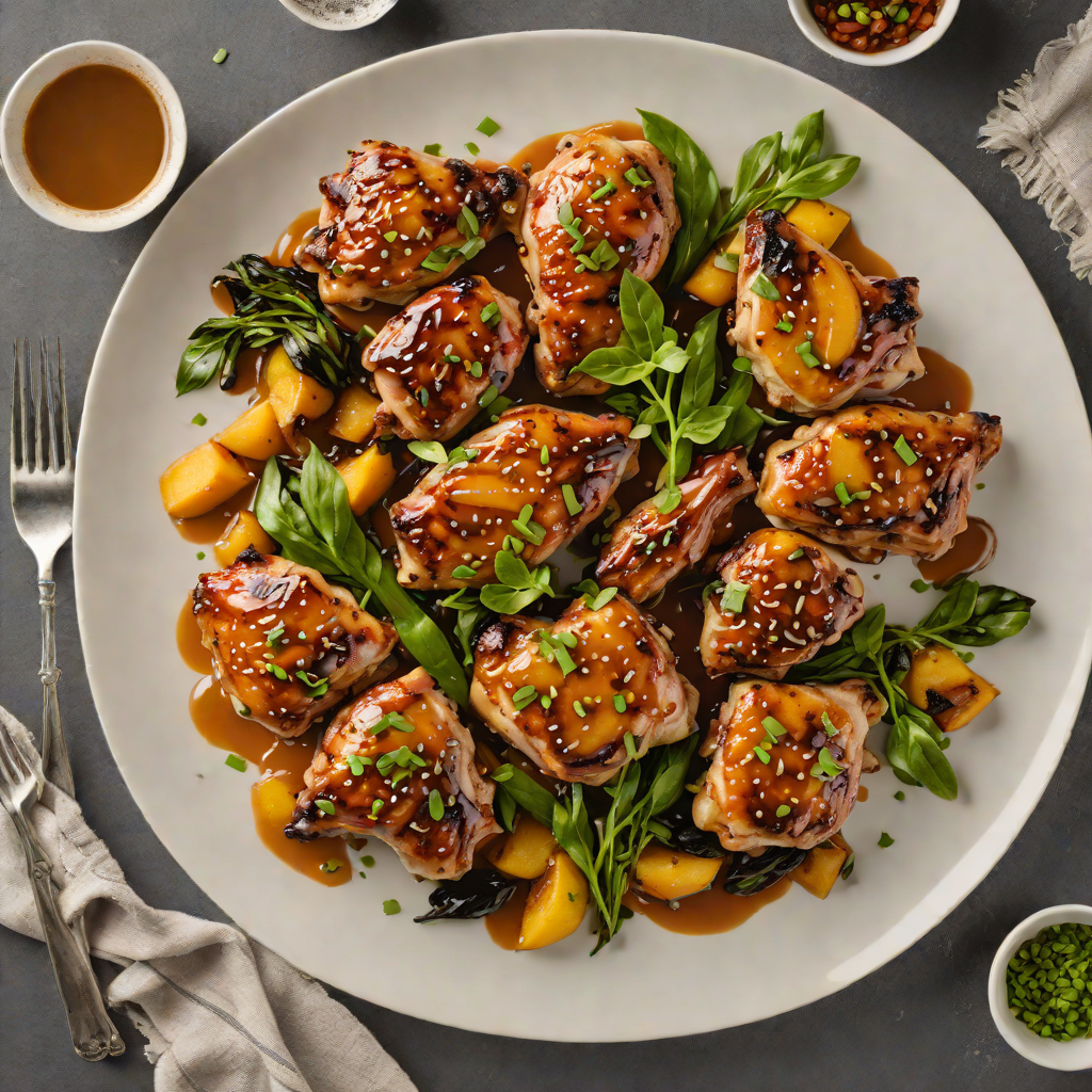 Bourbon-Peach Glazed Chicken Thighs with Charred Scallions