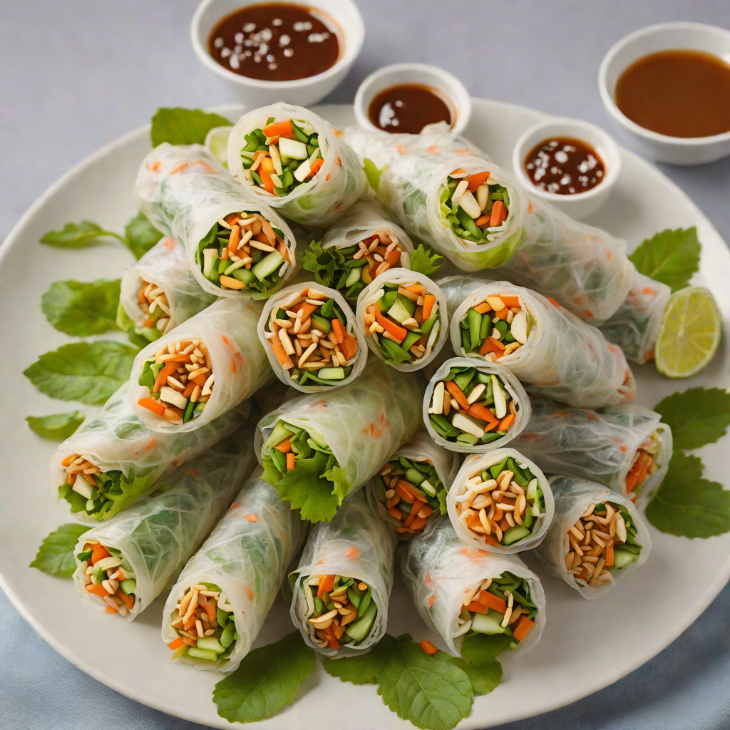 Quick Vegetarian Vietnamese Rice Paper Rolls with Peanut Dipping Sauce