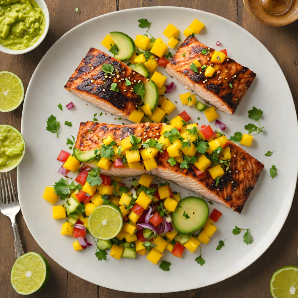 Grilled Ginger-Turmeric Salmon with Mango Avocado Salsa