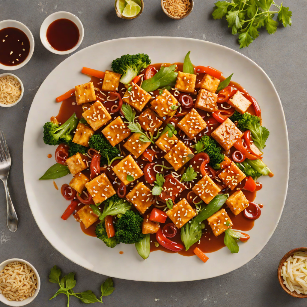 Stir-Fried Tofu with Popular Korean Gochujang Sauce and Vegetables