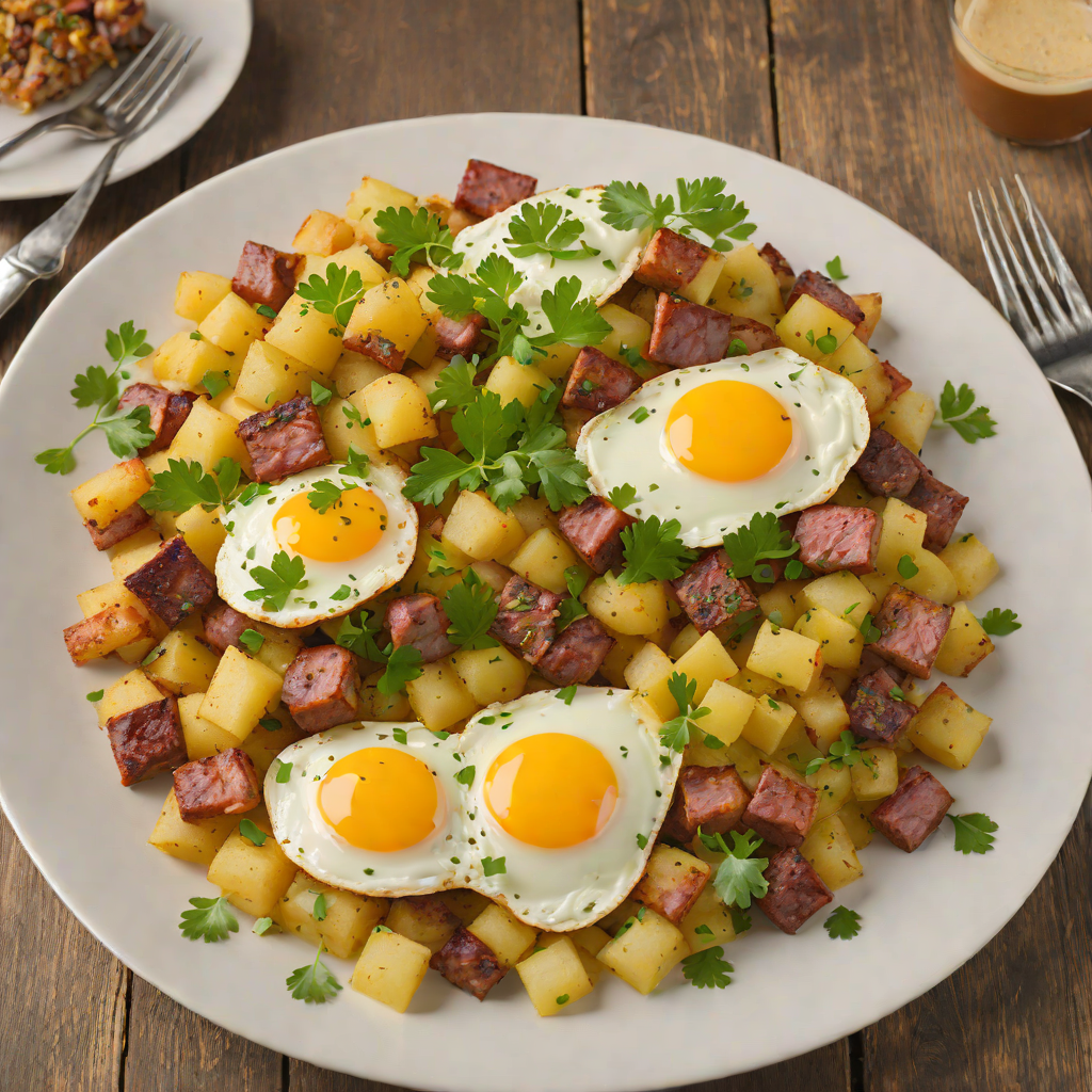 German-Inspired Breakfast Potato Hash with Sausage and Eggs