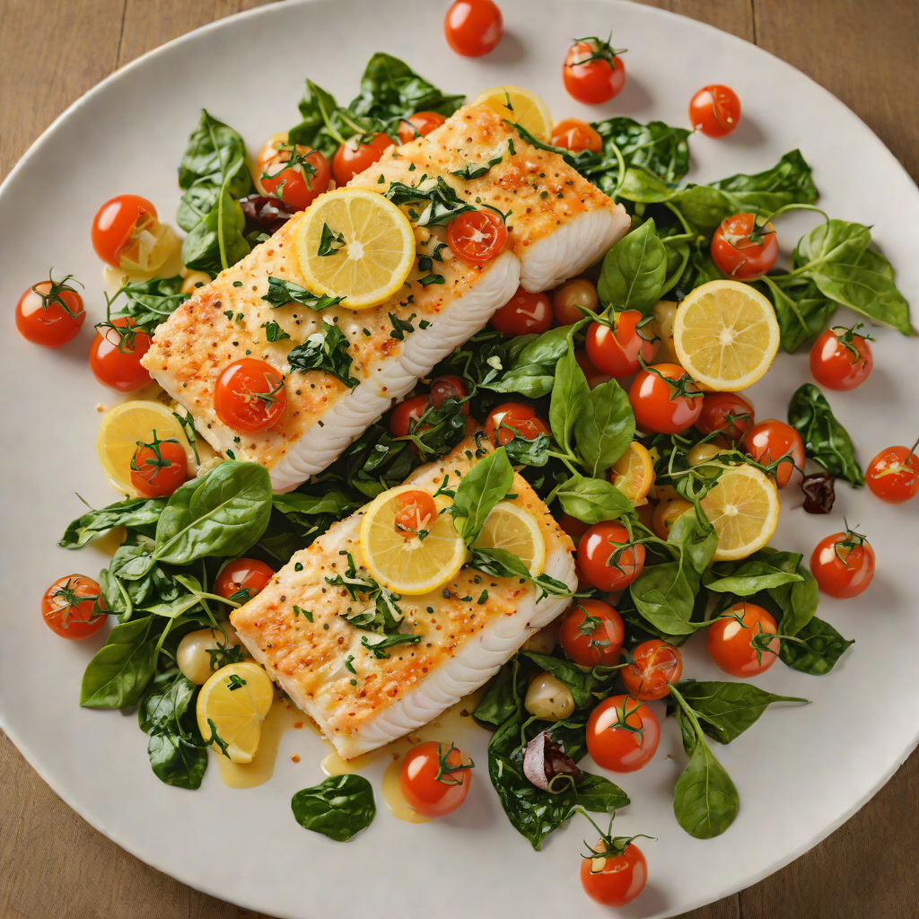 Sautéed Garlic Lemon Cod with Spinach and Cherry Tomatoes