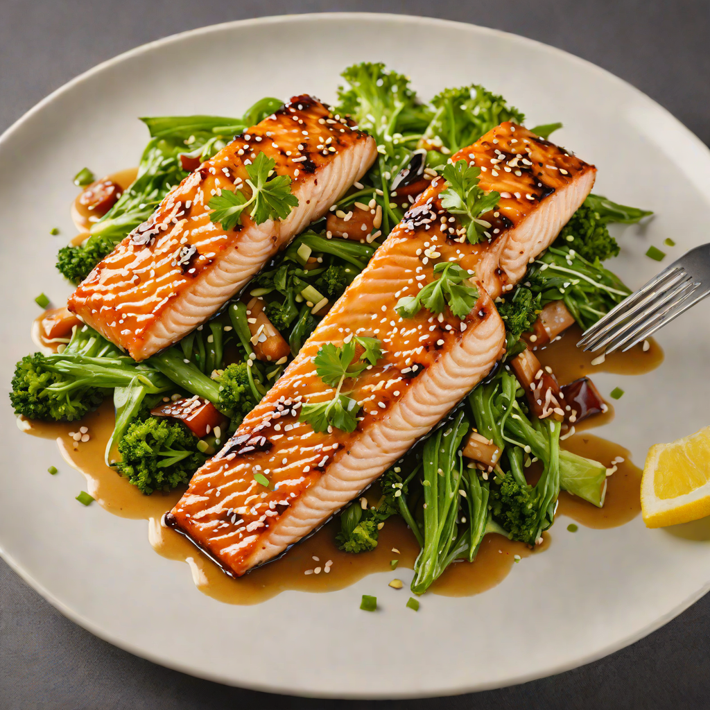 Grilled Miso-Glazed Salmon with Sesame Greens