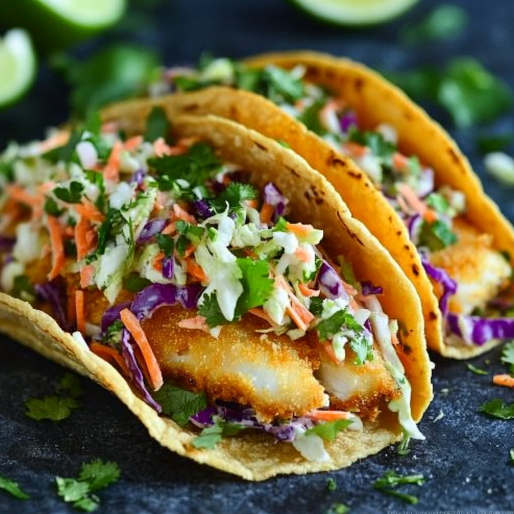 Crispy Pan-Fried Fish Tacos with Cilantro Lime Slaw